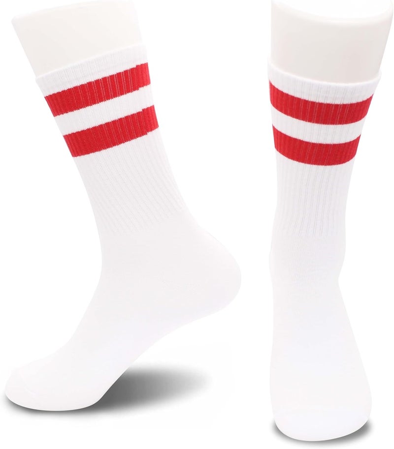 vohiro Classic Striped Tube Socks, Back To School Gifts, Soft Cotton Retro Tube Socks For Men, Women& Teens, 1 Pairs, White/Red - Christmas Graduation Fathers Day Cotton Gift For For Men, Women, Teens. (150) - Image 2